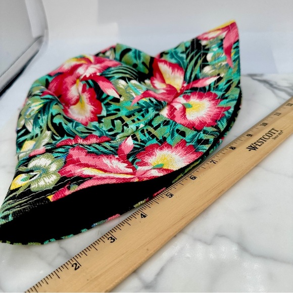 Hawaiian Bucket Hat Tropical Reversible Solid Black Cotton Blend Unisex Packable - Picture 7 of 8